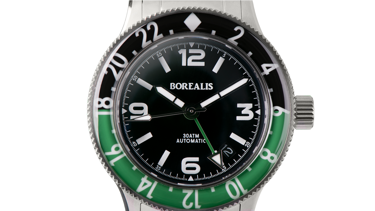 Borealis Sea Storm MK2 GMT Version BI Green Black Bezel Date