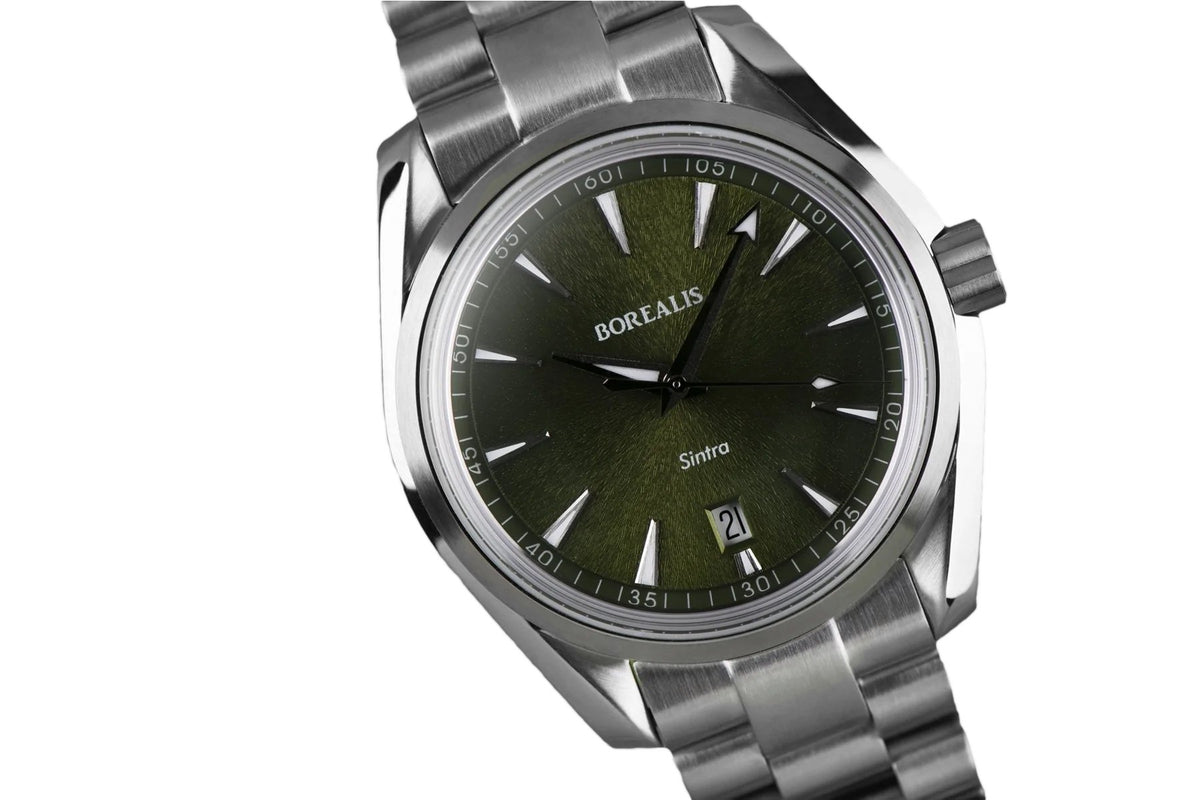 Borealis Sintra Green Sunray dial date Miyota 9015 automatic movement version B.C3 - Borealis Watch Company