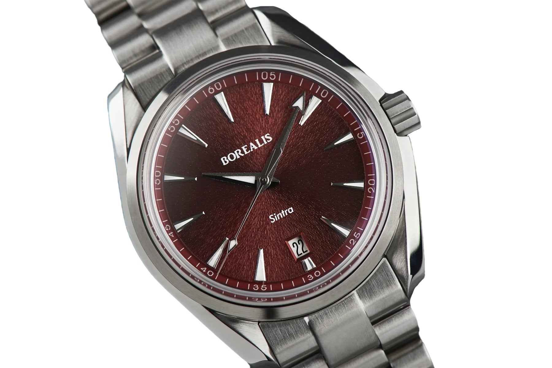 Borealis Sintra Red Sunray dial date Miyota 9015 automatic movement version B.C2 - Borealis Watch Company