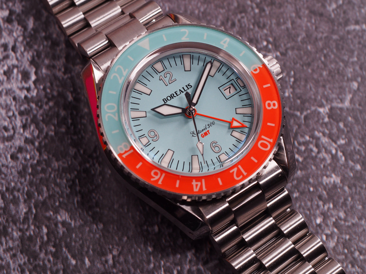 Borealis Estoril 300 GMT Blue Turquoise Dial Arabic Numbers Date Version D