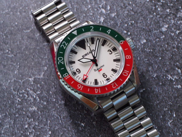 Trian Watch Borealis Estoril 300 GMT Lumed Dial Portugal Red Green Bezel Big Trian ...