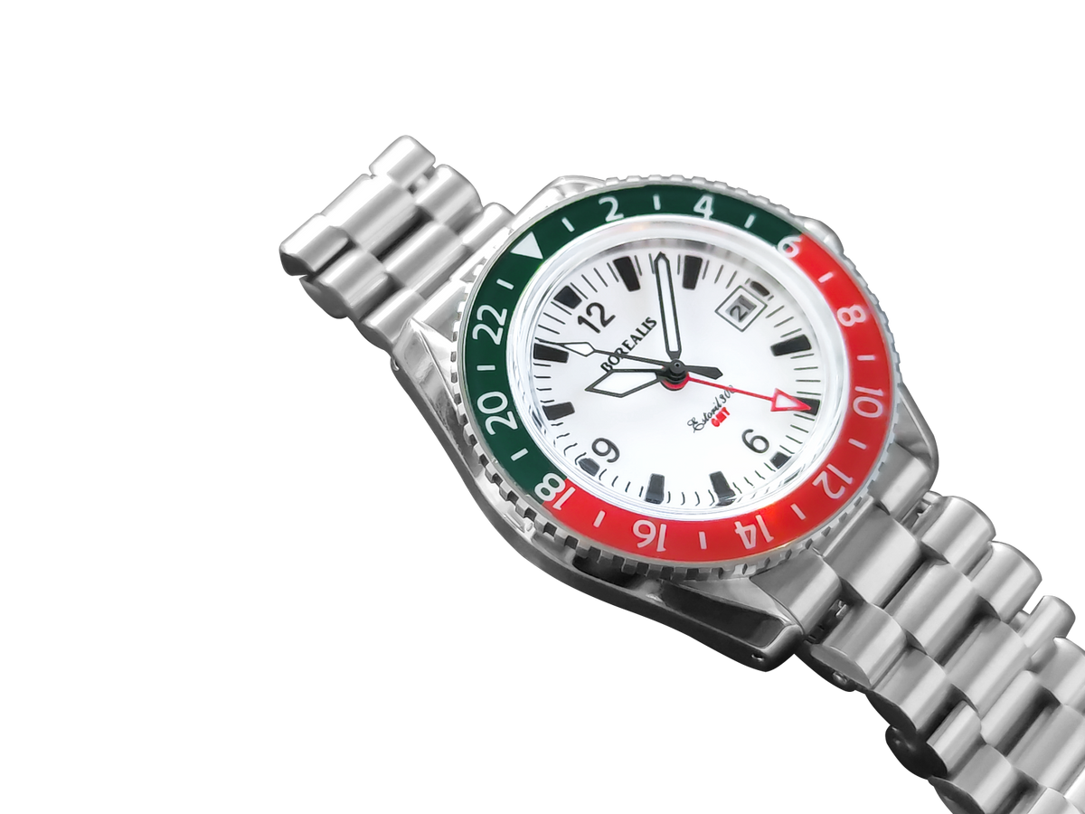 Borealis Estoril 300 GMT Lumed Dial Portugal Red Green Bezel Arabic Numbers Date Version B