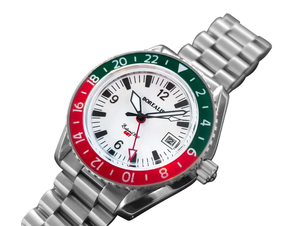 Borealis Estoril 300 GMT Lumed Dial Portugal Red Green Bezel Arabic Numbers Date Version B