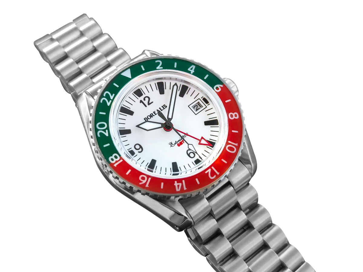 Borealis Estoril 300 GMT Lumed Dial Portugal Red Green Bezel Arabic Numbers Date Version B