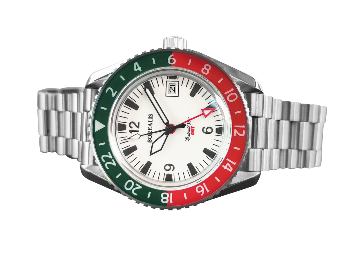 Borealis Estoril 300 GMT Lumed Dial Portugal Red Green Bezel Arabic Numbers Date Version B