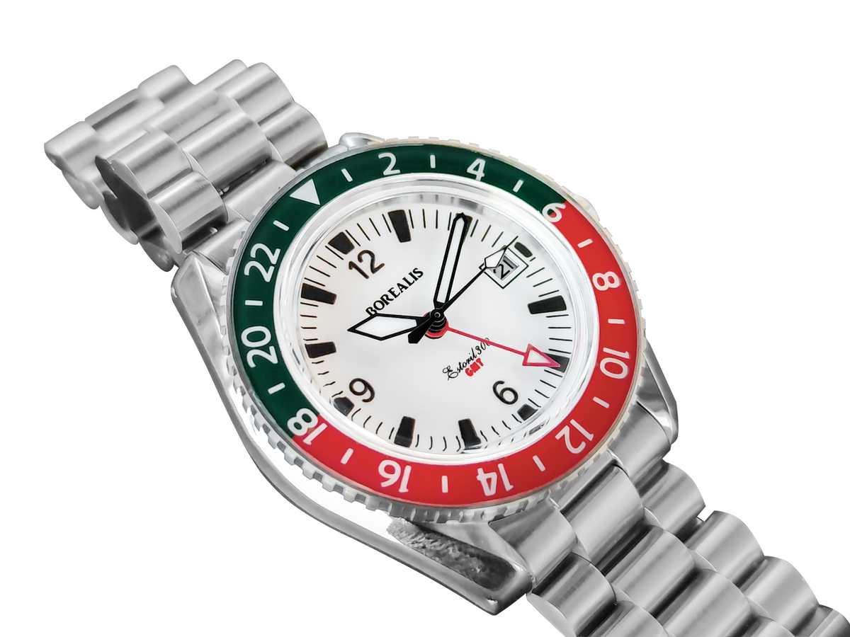 Borealis Estoril 300 GMT Lumed Dial Portugal Red Green Bezel Arabic Numbers Date Version B