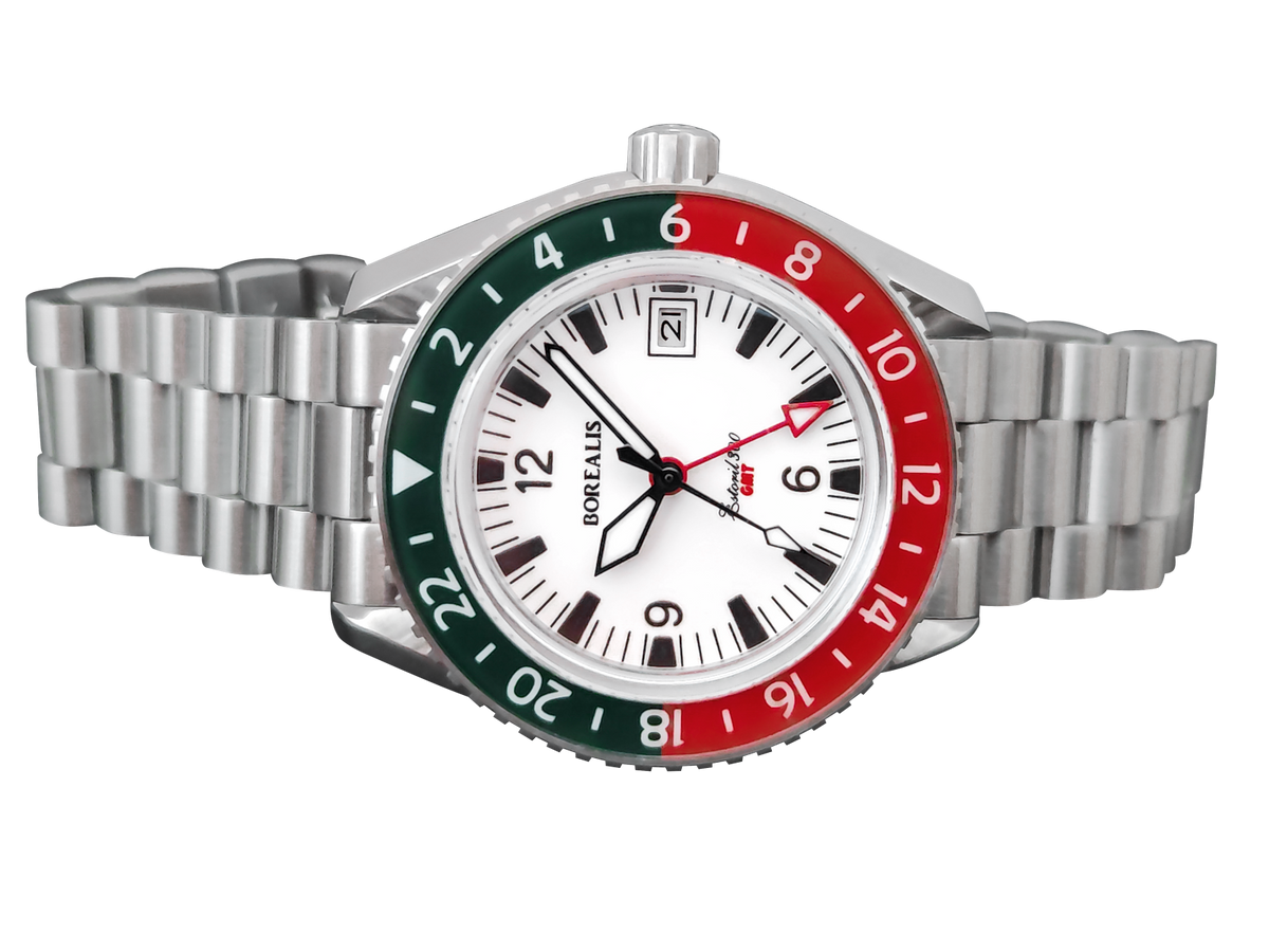 Borealis Estoril 300 GMT Lumed Dial Portugal Red Green Bezel Arabic Numbers Date Version B