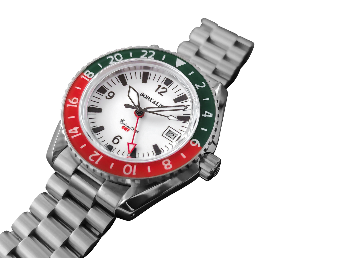 Borealis Estoril 300 GMT Lumed Dial Portugal Red Green Bezel Arabic Numbers Date Version B