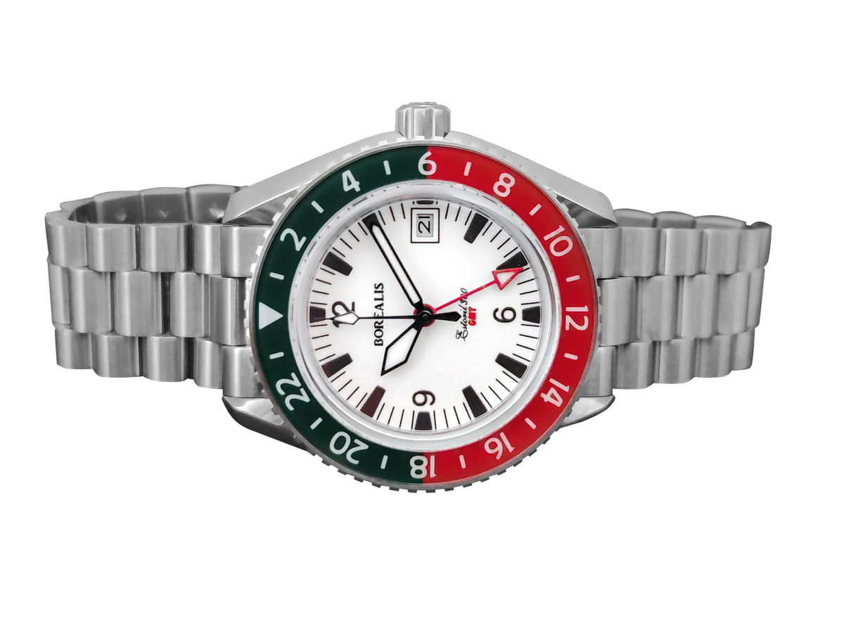 Borealis Estoril 300 GMT Lumed Dial Portugal Red Green Bezel Arabic Numbers Date Version B