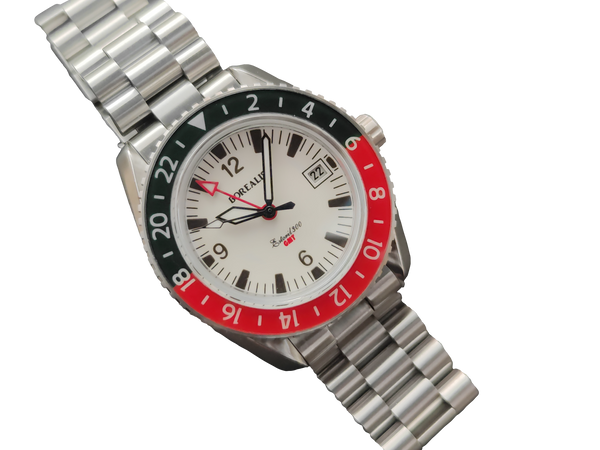 Borealis Estoril 300 GMT Lumed Dial Arabic Numbers Date Black Red Bezel Version J