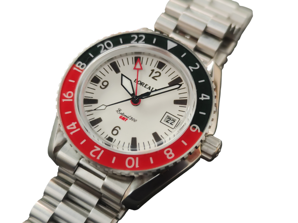 Borealis Estoril 300 GMT Lumed Dial Arabic Numbers Date Black Red Bezel Version J