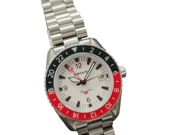 Borealis Estoril 300 GMT Lumed Dial Arabic Numbers Date Black Red Bezel Version J