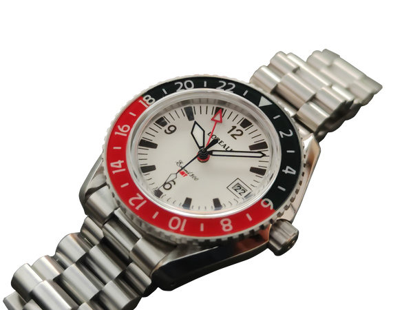 Borealis Estoril 300 GMT Lumed Dial Arabic Numbers Date Black Red Bezel Version J