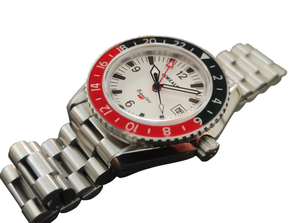 Borealis Estoril 300 GMT Lumed Dial Arabic Numbers Date Black Red Bezel Version J