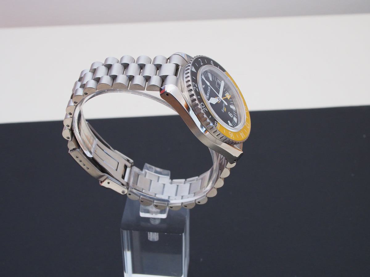 Borealis Estoril 300 GMT Black Dial Arabic Numbers Date Yellow Bezel Version A