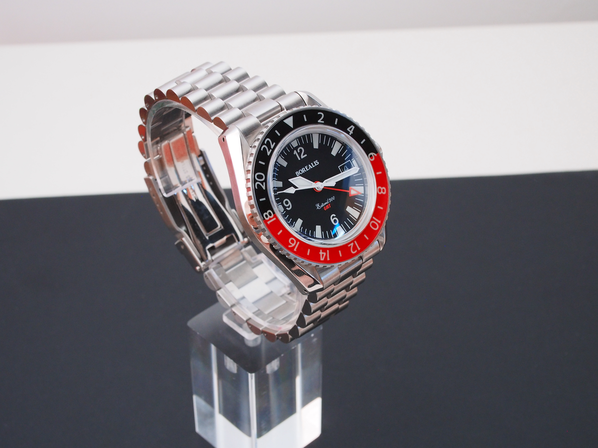 Borealis Estoril 300 GMT Black Dial Arabic Numbers Black Red Bezel Date Version K