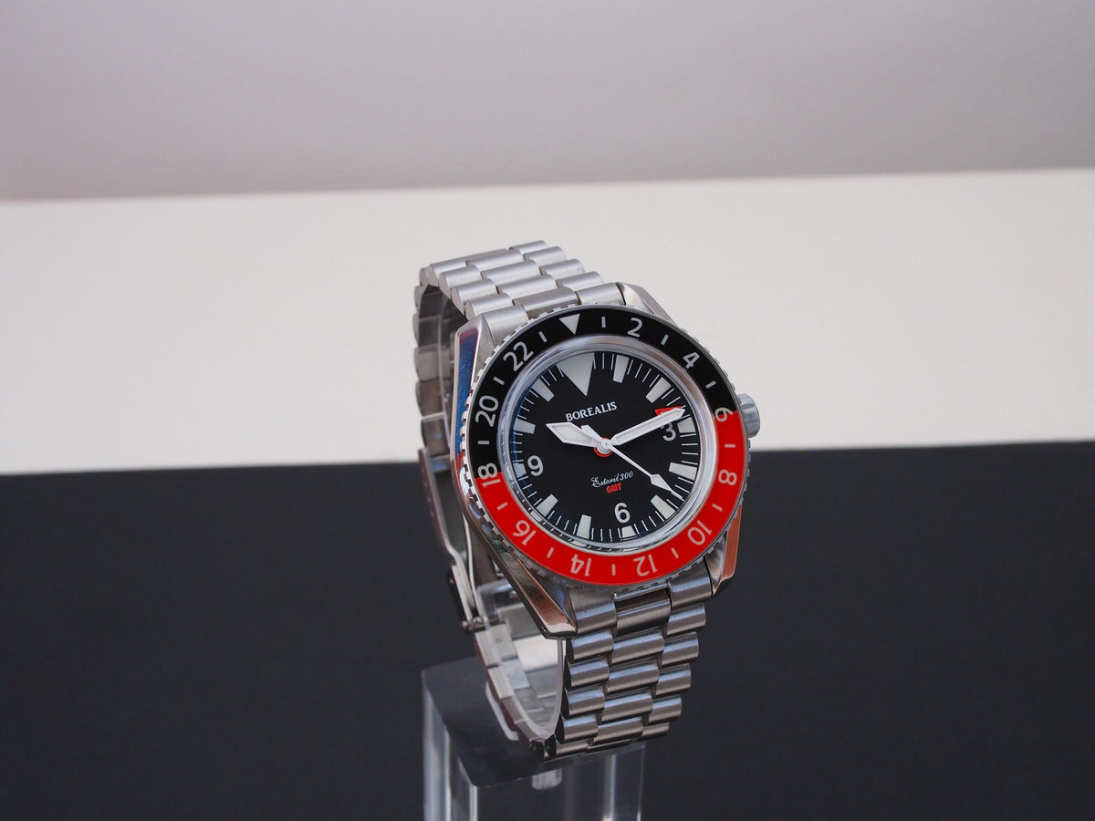 Borealis Estoril 300 GMT Black Dial Big Triangle No Date Black Red Bezel Version K1