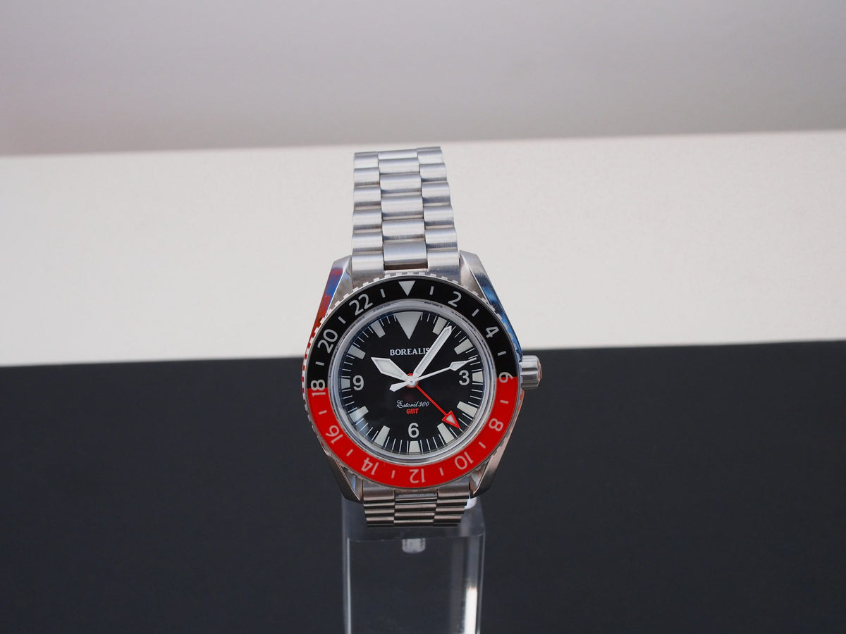 Borealis Estoril 300 GMT Black Dial Big Triangle No Date Black Red Bezel Version K1