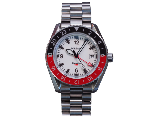 Borealis Estoril 300 GMT Lumed Dial Arabic Numbers Date Black Red Bezel Version J