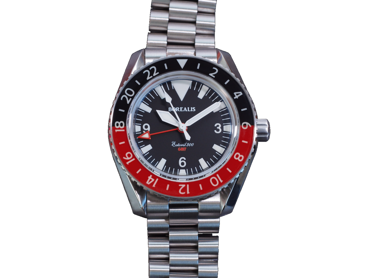 Borealis Estoril 300 GMT Black Dial Big Triangle No Date Black Red Bezel Version K1