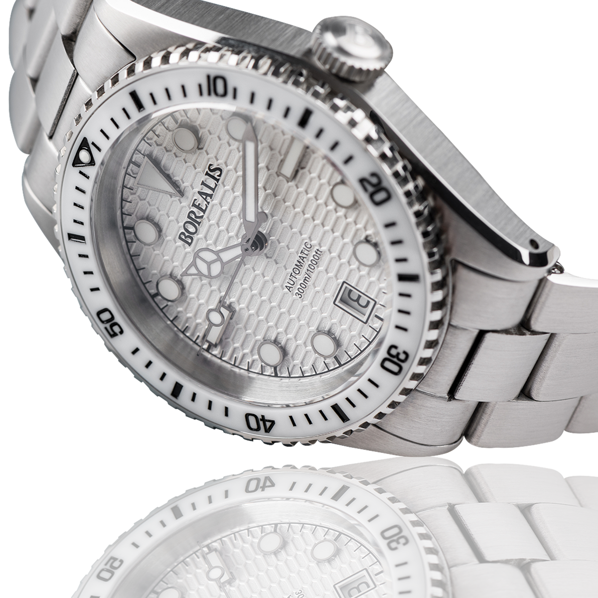 Borealis Bull Shark V2 White Dial Mercedes Hands Date Miyota 9015 BBSV2BB