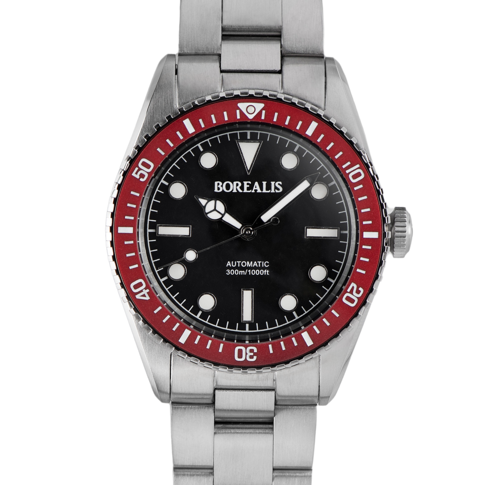 Borealis Bull Shark V2 Black Dial Mercedes Hands no Date Red Ceramic Bezel Borealis Watch Company