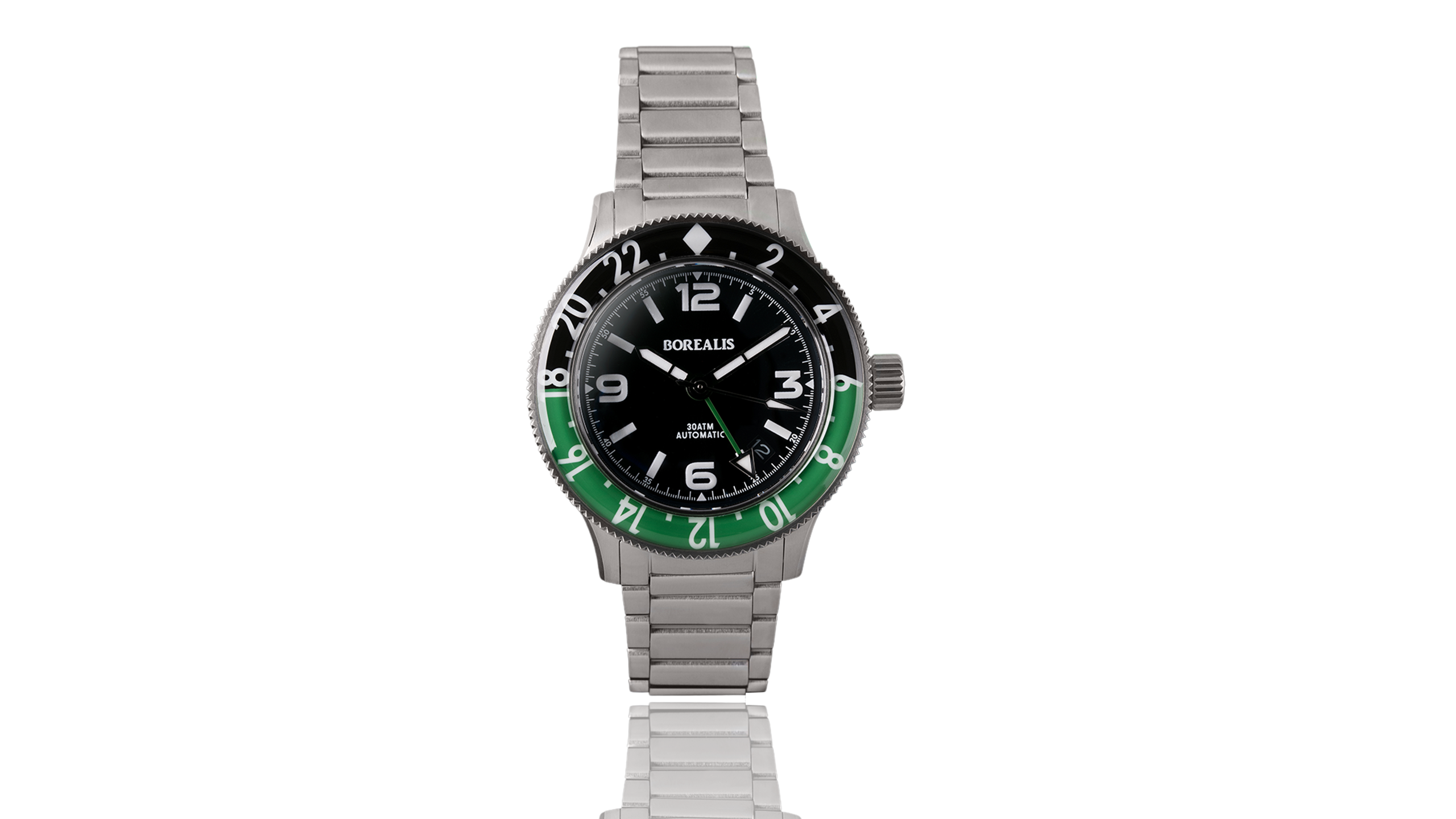 Borealis Sea Storm MK2 GMT Version BI Green Black Bezel Date