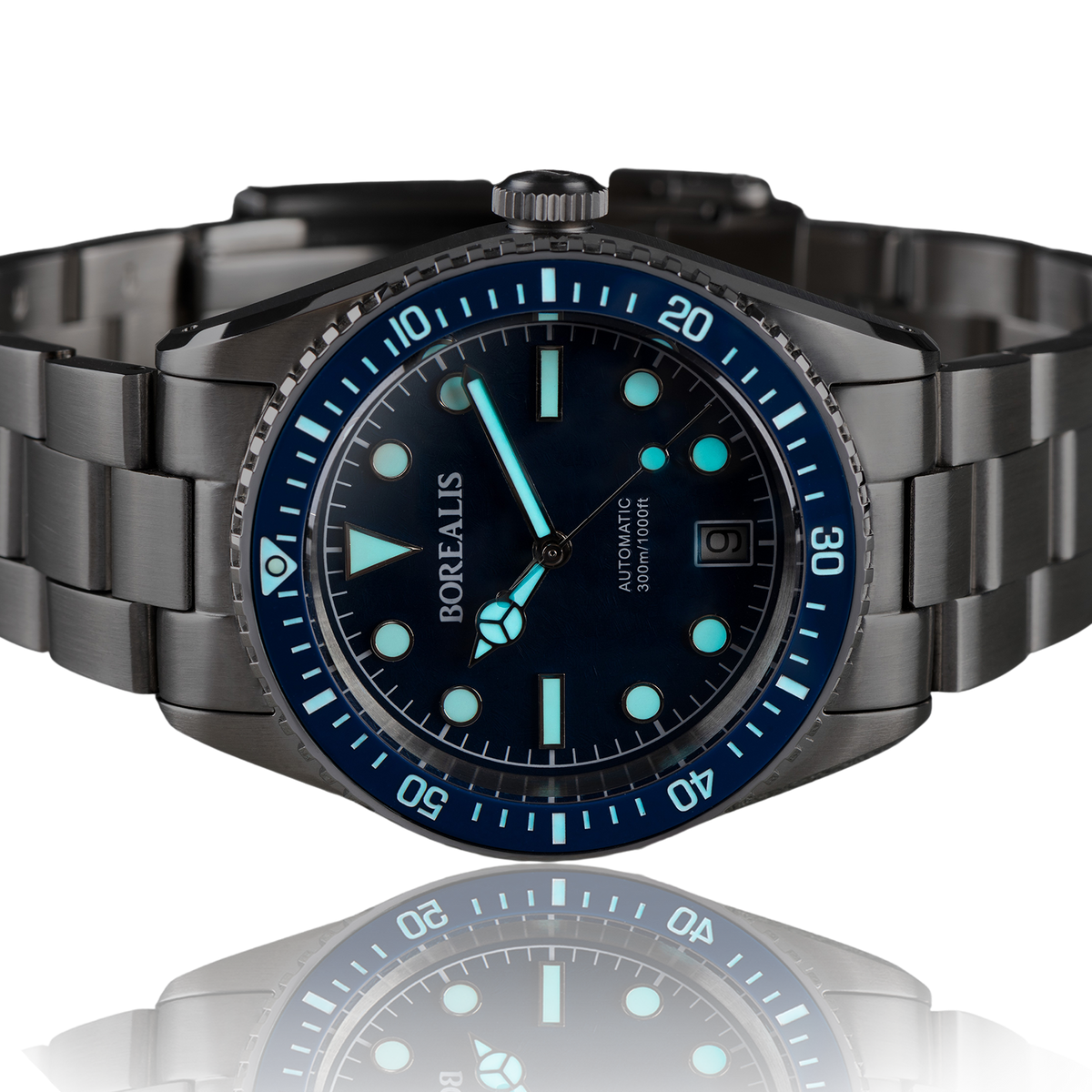 Borealis Bull Shark V2 Blue Dial Mercedes Hands Date Miyota 9015 BBSV2BC