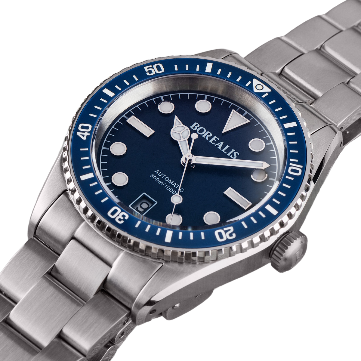 Borealis Bull Shark V2 Blue Dial Mercedes Hands Date Miyota 9015 BBSV2BC