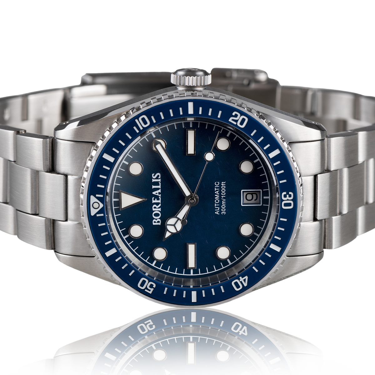 Borealis Bull Shark V2 Blue Dial Mercedes Hands Date Miyota 9015 BBSV2BC