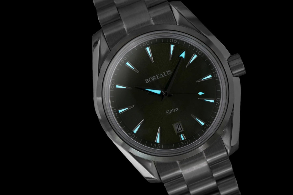 Borealis Sintra Green Sunray dial date Miyota 9015 automatic movement version B.C3 - Borealis Watch Company