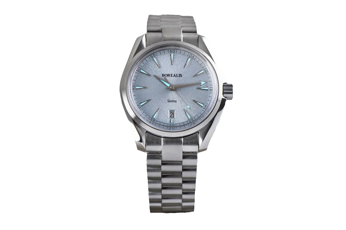 Borealis Sintra Light Blue Sunray dial date Miyota 9015 automatic movement version B.C - Borealis Watch Company