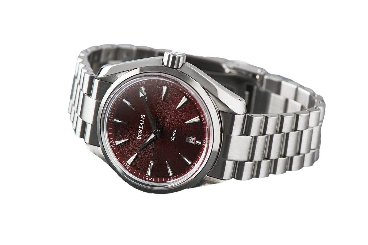 Borealis Sintra Red Sunray dial date Miyota 9015 automatic movement version B.C2 - Borealis Watch Company