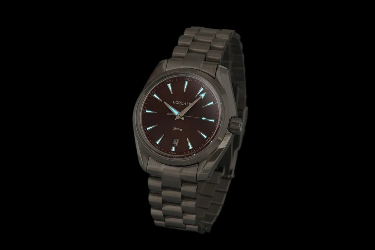 Borealis Sintra Red Sunray dial date Miyota 9015 automatic movement version B.C2 - Borealis Watch Company
