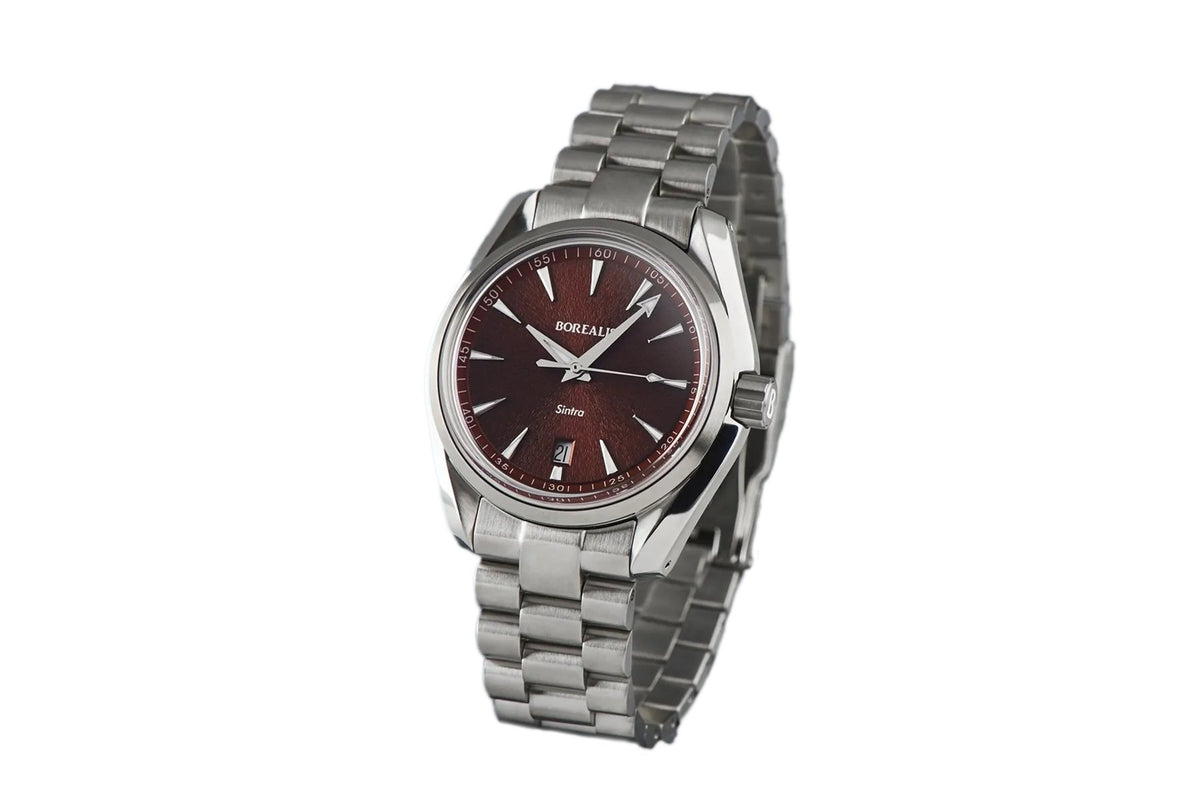 Borealis Sintra Red Sunray dial date Miyota 9015 automatic movement version B.C2 - Borealis Watch Company