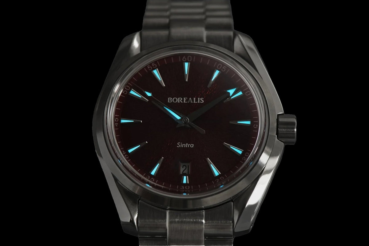 Borealis Sintra Red Sunray dial date Miyota 9015 automatic movement version B.C2 - Borealis Watch Company