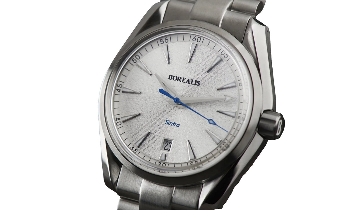 Borealis Sintra Silver White Sunray dial date Miyota 9015 automatic movement version B.C1 - Borealis Watch Company