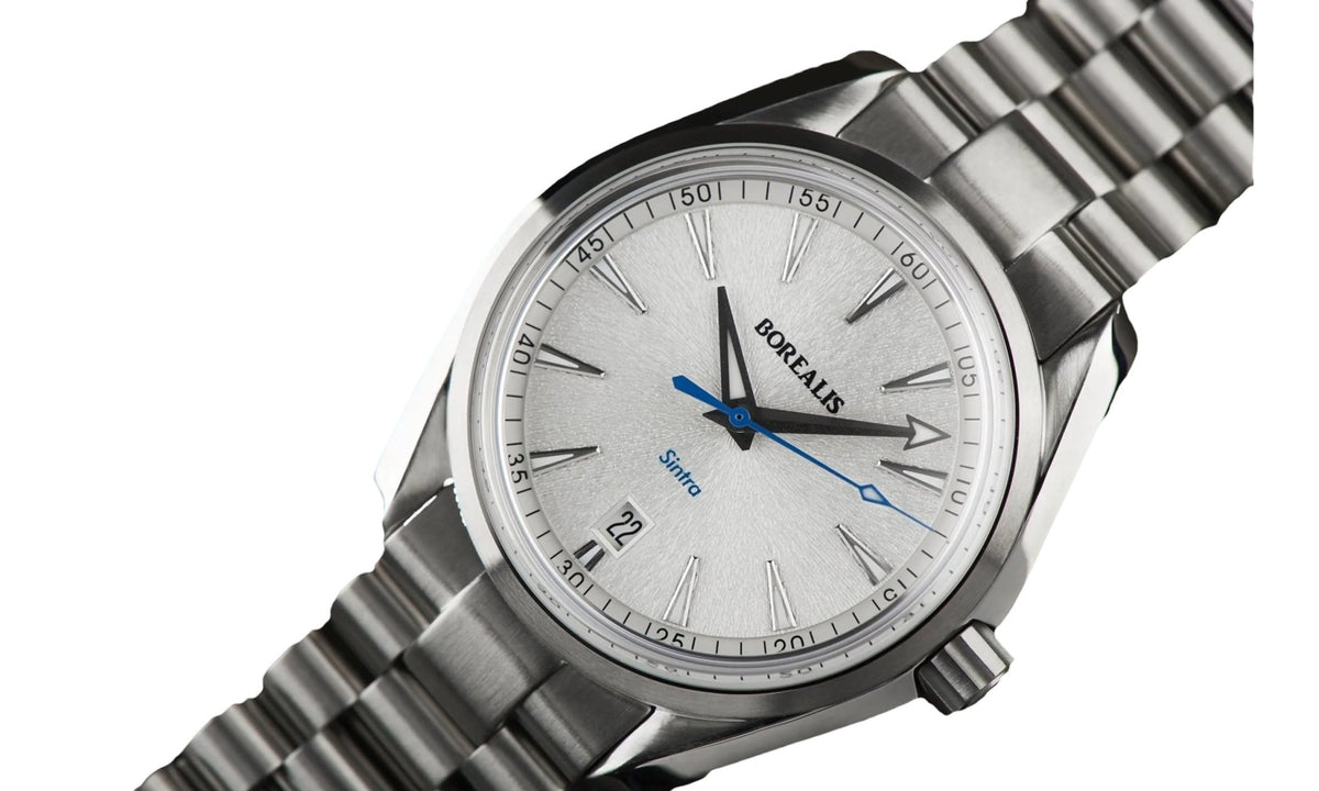 Borealis Sintra Silver White Sunray dial date Miyota 9015 automatic movement version B.C1 - Borealis Watch Company