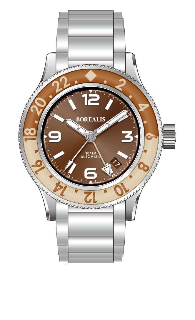 Pre-Order Borealis Sea Storm MK2 GMT Version BG Tobacco Bezel Date - Borealis Watch Company