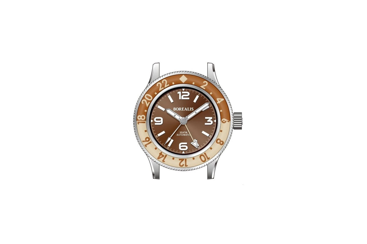 Pre-Order Borealis Sea Storm MK2 GMT Version BG1 Coffee Bezel No Date - Borealis Watch Company