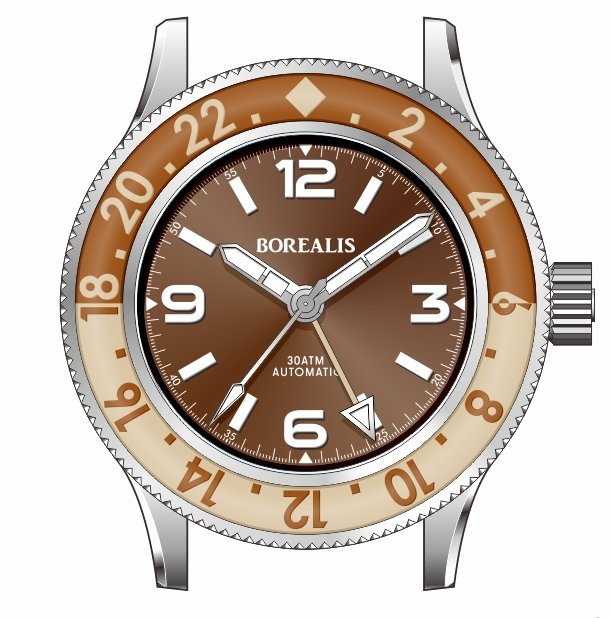 Pre-Order Borealis Sea Storm MK2 GMT Version BG1 Tobacco Bezel No Date - Borealis Watch Company