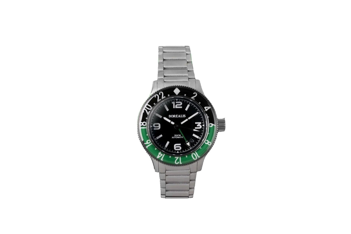 Pre-Order Borealis Sea Storm MK2 GMT Version BI Green Black Bezel Date - Borealis Watch Company