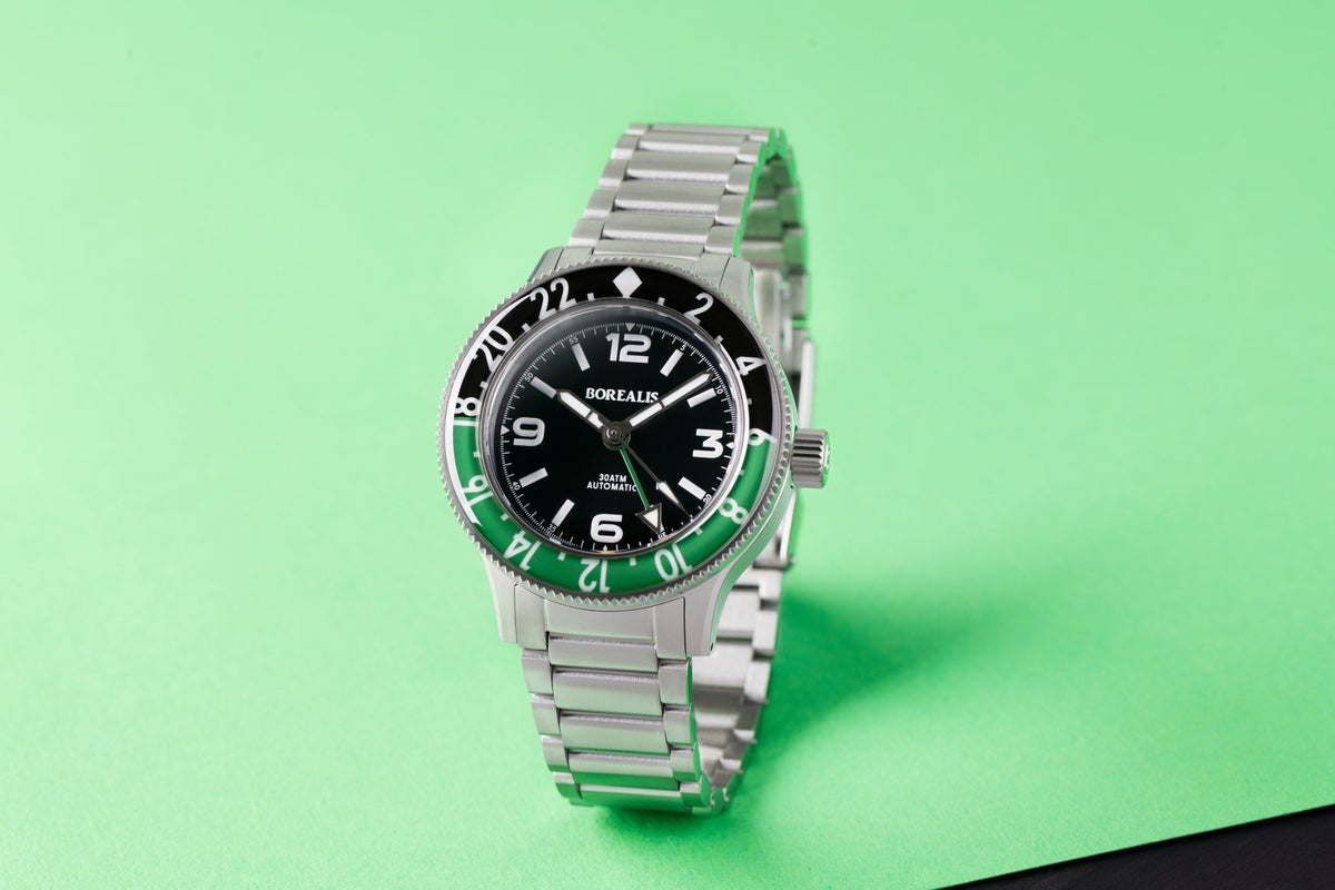 Pre-Order Borealis Sea Storm MK2 GMT Version BI1 Green Black Bezel No Date - Borealis Watch Company