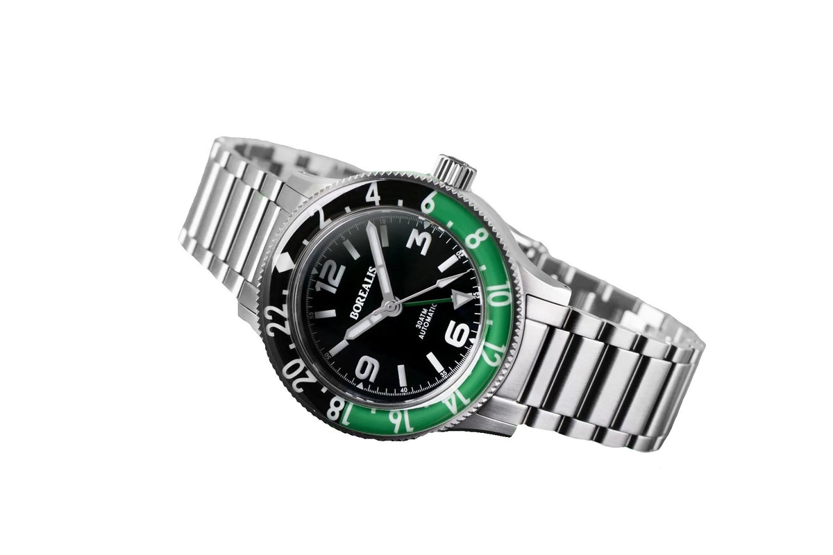 Pre-Order Borealis Sea Storm MK2 GMT Version BI1 Green Black Bezel No Date - Borealis Watch Company